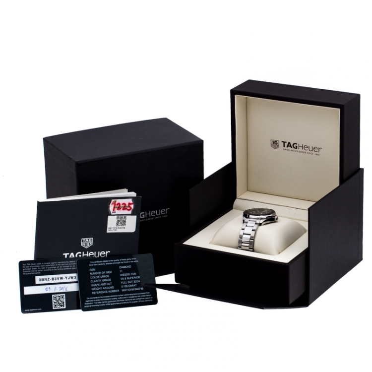 Pre Owned Tag Heuer Black Mother Of Pearl Ceramic Diamonds Aquaracer WAY131M Women's Wristwatch 35 mm