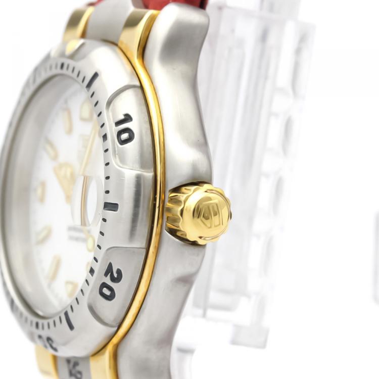 Pre Owned Tag Heuer White Gold Plated Stainless Steel 6000 Series Quartz Wh1351 Women's Wristwatch 29 MM