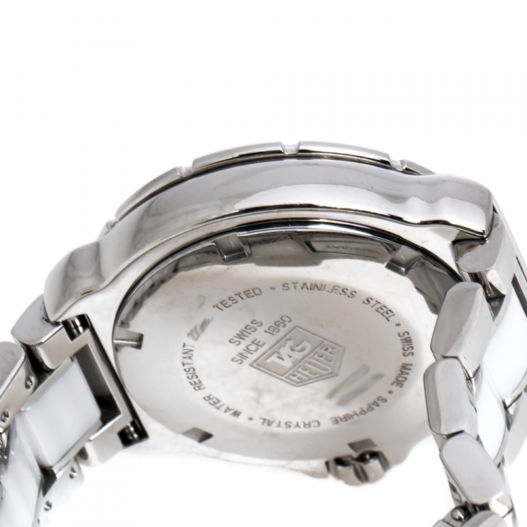 Pre Owned Tag Heuer White Stainless Steel Ceramic Diamond Formula 1 WAH1213 Women's Wristwatch 34 mm