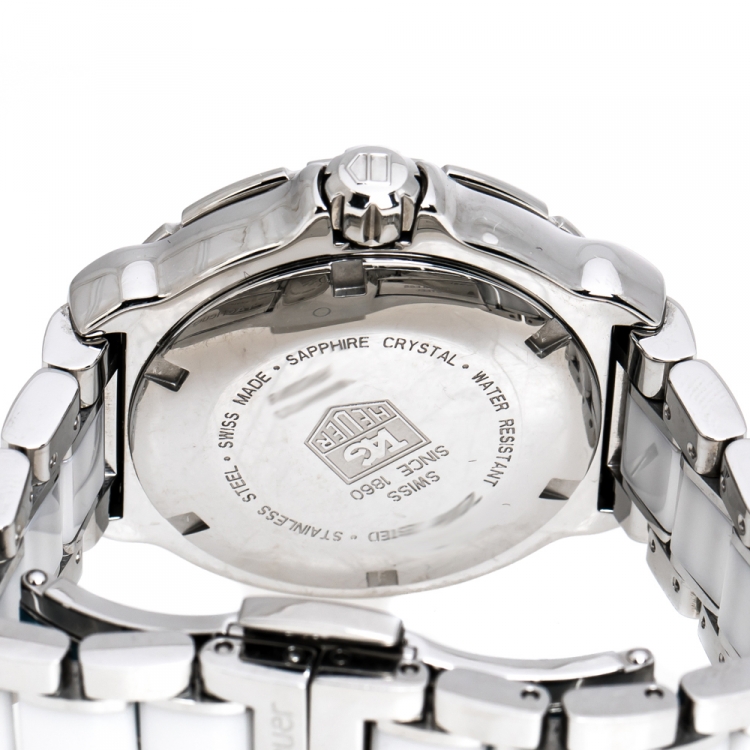 Pre Owned Tag Heuer White Stainless Steel Ceramic Diamond Formula 1 WAH1213 Women's Wristwatch 34 mm