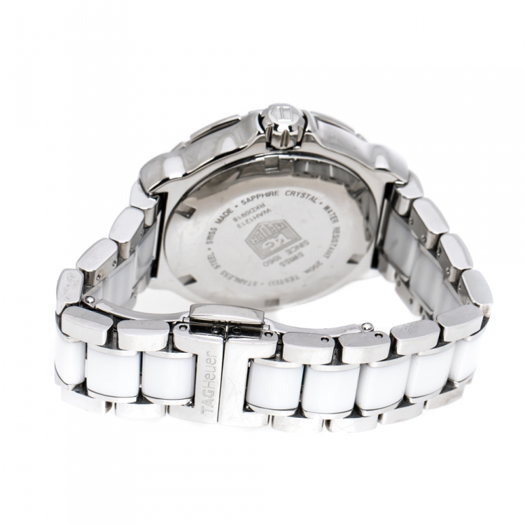 Pre Owned Tag Heuer White Stainless Steel Ceramic Diamond Formula 1 WAH1213 Women's Wristwatch 34 mm