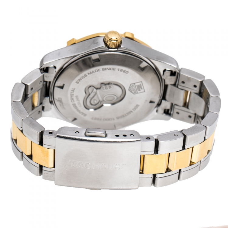 Pre Owned Tag Heuer Mother Of Pearl Two-Tone Stainless Steel Diamond Aquaracer WAF1320 Women's Wristwatch 32 mm