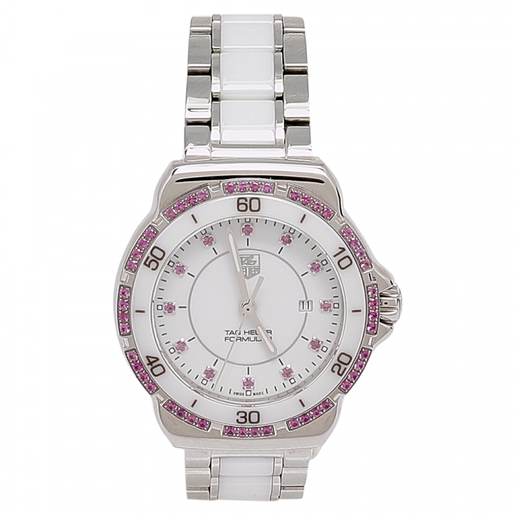 Pre Owned Tag Heuer White Stainless Steel Ceramic Formula 1 WAH1319 Women's Wristwatch 32 mm