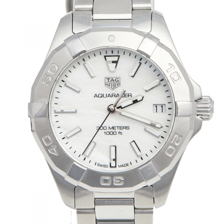 Pre Owned Tag Heuer Mother of Pearl Stainless Steel Aquaracer WBD1311 Women's Wristwatch 33 mm
