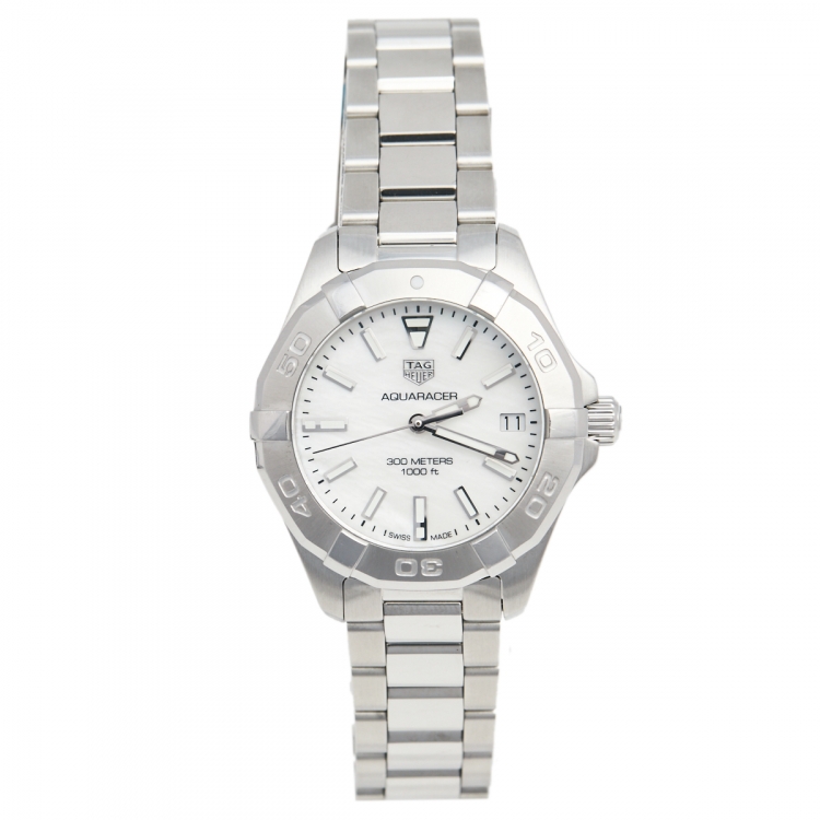 Pre Owned Tag Heuer Mother of Pearl Stainless Steel Aquaracer WBD1311 Women's Wristwatch 33 mm