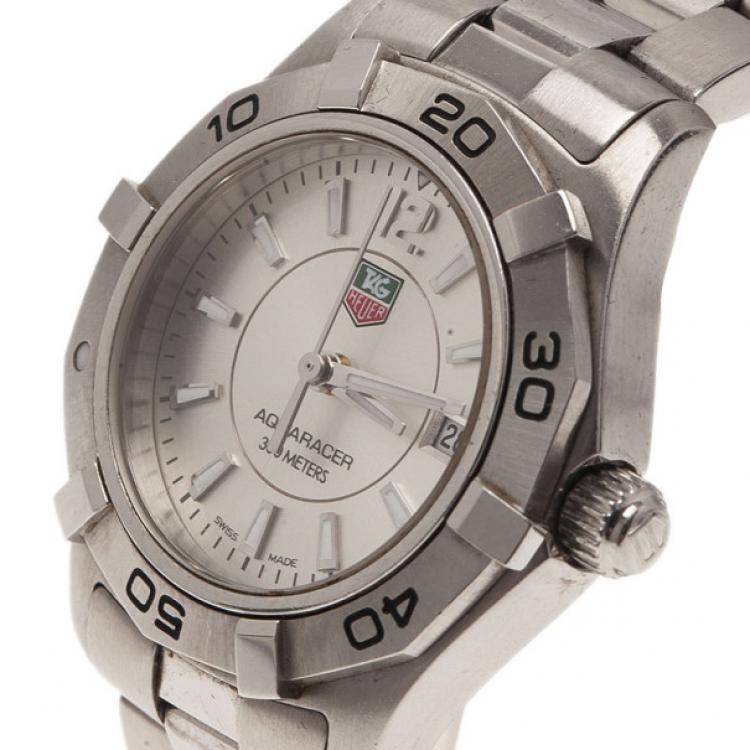 Pre Owned Tag Heuer Silver Stainless Steel Aquaracer Women's Wristwatch 27MM