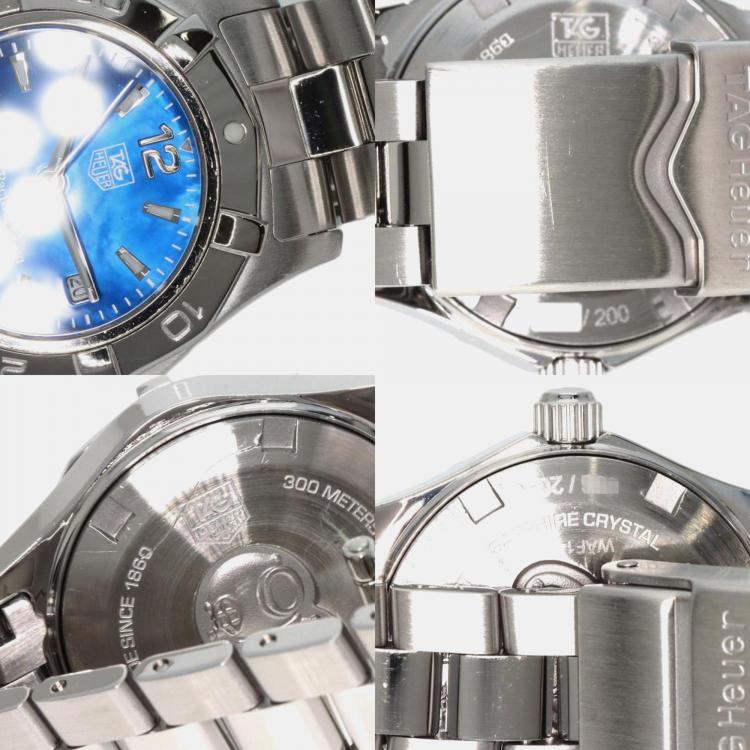 Pre Owned Tag Heuer Blue Stainless Steel Aquaracer WAF141P Quartz Women's Wristwatch 34 mm