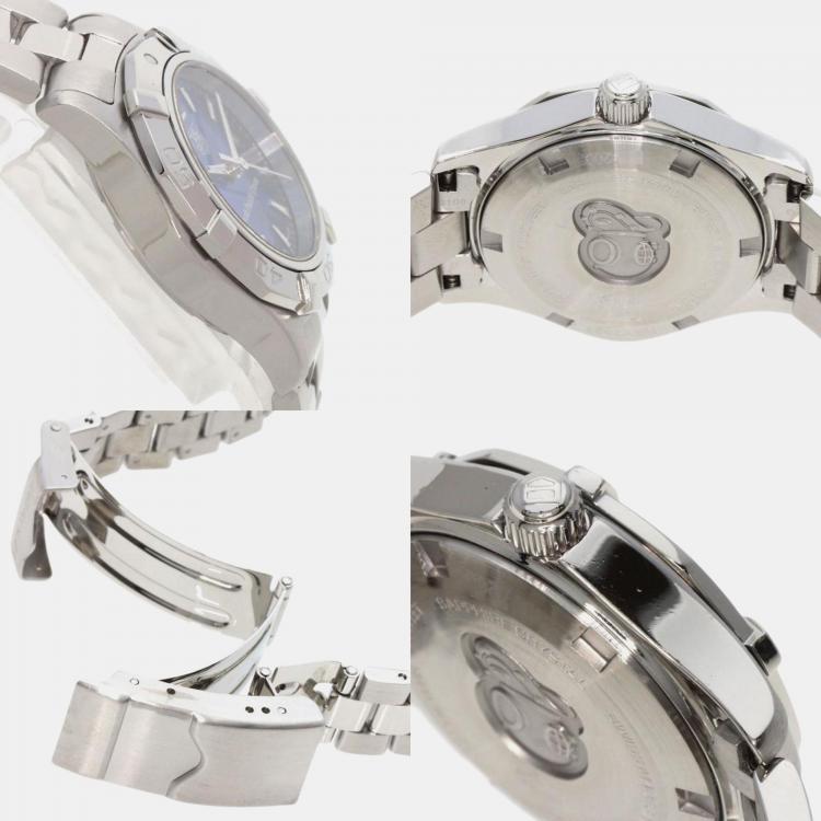 Pre Owned Tag Heuer Blue Stainless Steel Aquaracer WAF141P Quartz Women's Wristwatch 34 mm