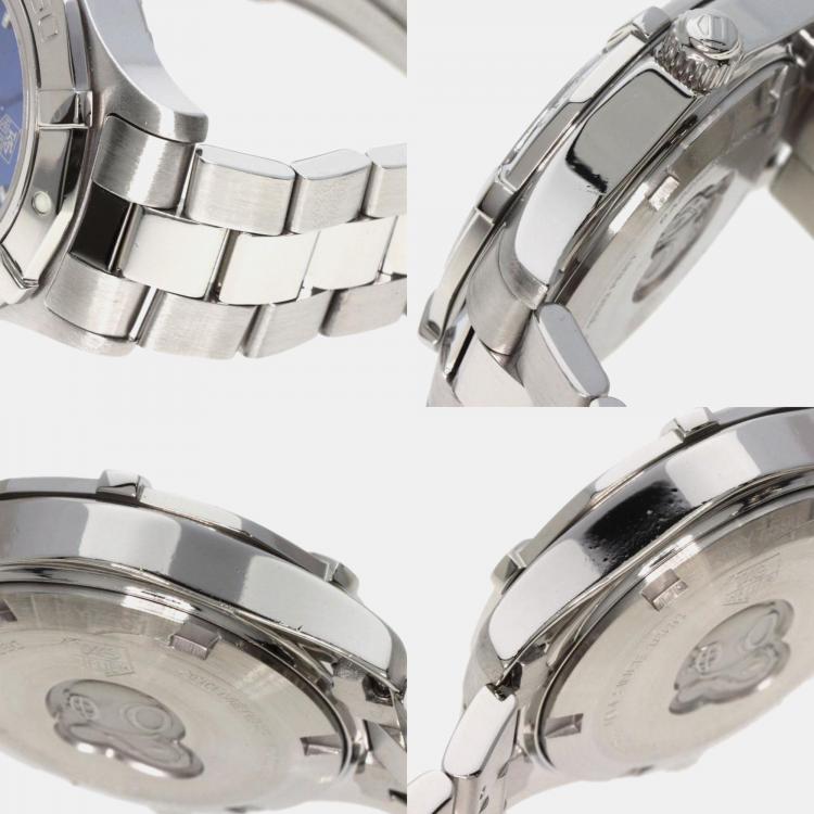 Pre Owned Tag Heuer Blue Stainless Steel Aquaracer WAF141P Quartz Women's Wristwatch 34 mm
