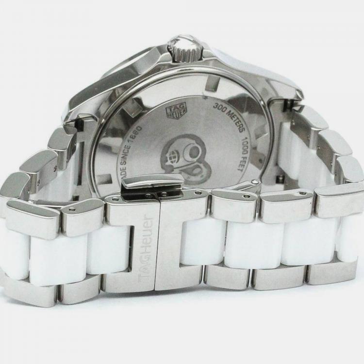 Pre Owned Tag Heuer White Stainless Steel Aquaracer Quartz Women's Wristwatch 35 mm