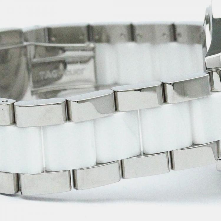 Pre Owned Tag Heuer White Stainless Steel Aquaracer Quartz Women's Wristwatch 35 mm