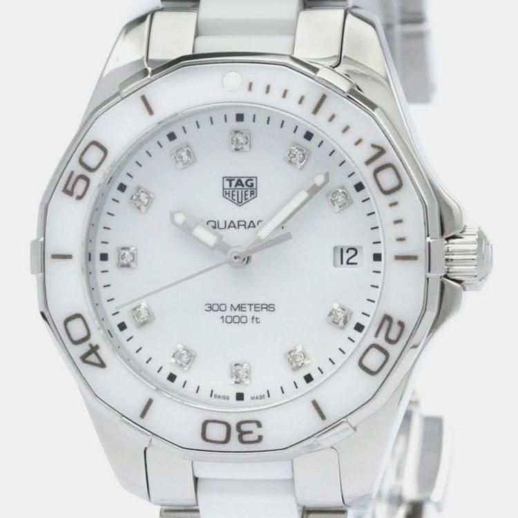 Pre Owned Tag Heuer White Stainless Steel Aquaracer Quartz Women's Wristwatch 35 mm