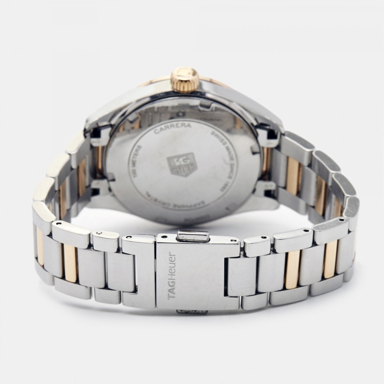 Pre Owned Tag Heuer Mother Of Pearl Diamond 18K Rose Gold Stainless Steel Carrera WAR1352.BD0779 Women's Wristwatch 32 mm