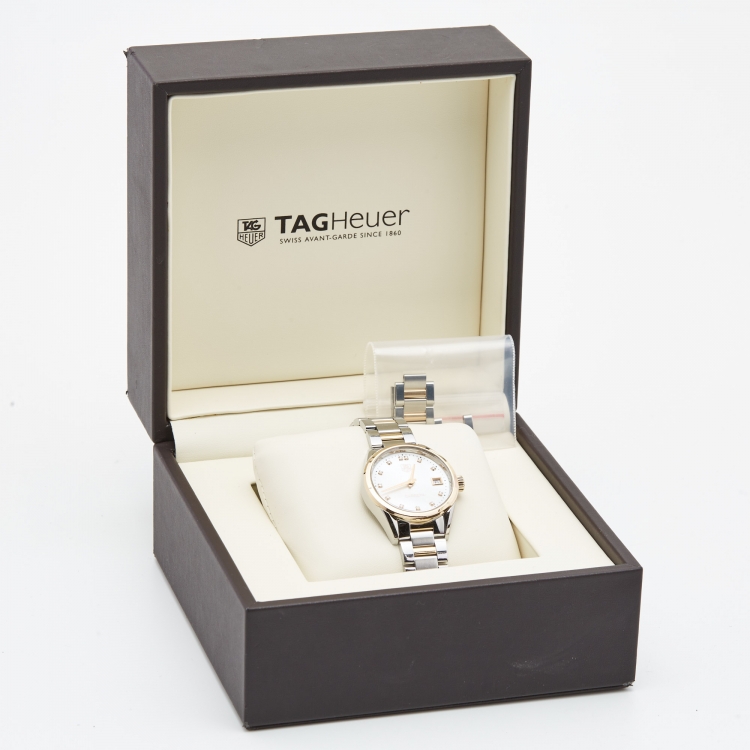 Pre Owned Tag Heuer Mother Of Pearl Diamond 18K Rose Gold Stainless Steel Carrera WAR1352.BD0779 Women's Wristwatch 32 mm