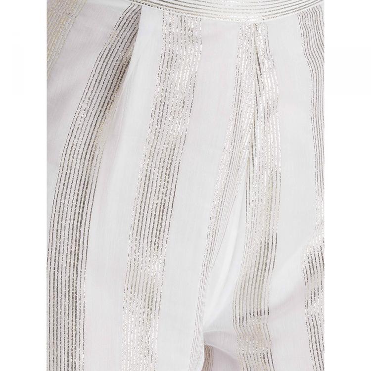Pre Owned Taller Marmo White Mallorca Metallic Striped Organza Trousers Size IT 38