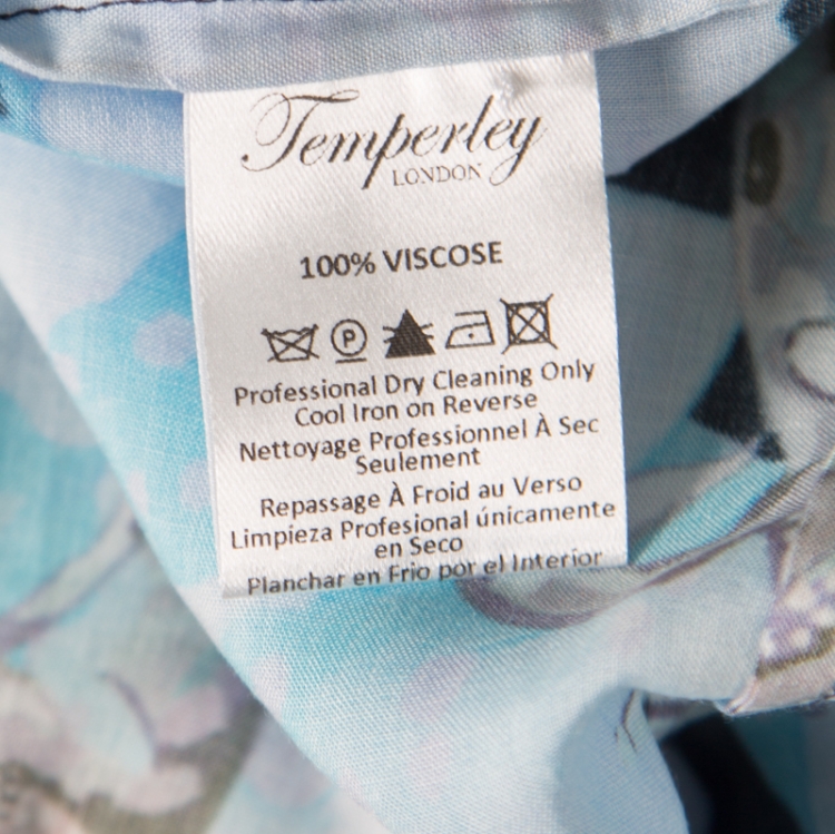 Pre Owned Temperley London Navy Mix Botanical Printed Quartz Maxi Kaftan L