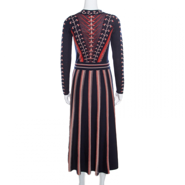 Pre Owned Temperley By London Indigo Jacquard Ida Knit Flared Dress S