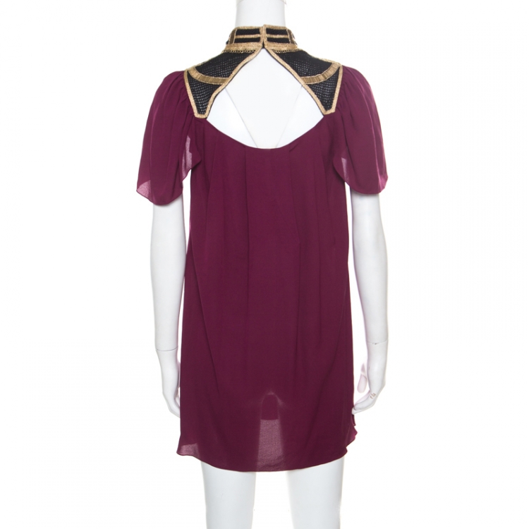 Pre Owned Temperley Bordeaux Silk Crepe Embellished Alexandria Tunic S