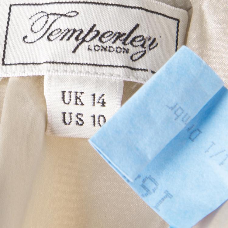 Pre Owned Temperley London Beige Toledo Embroidered V- Neck Silk Pleated Dress L
