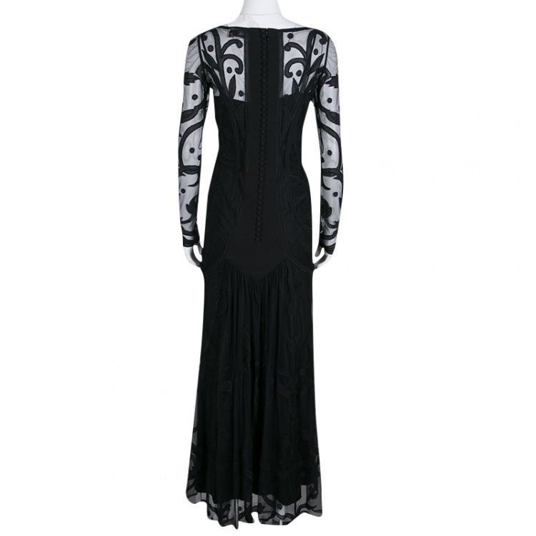 Pre Owned Temperley London Black Embroidered Tulle Long Sleeve Francine Gown M