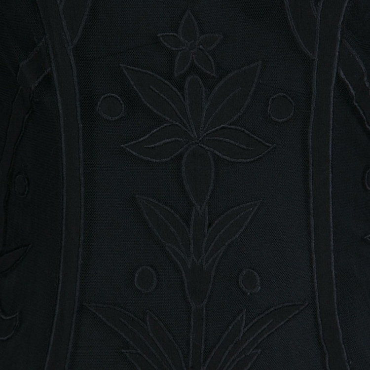 Pre Owned Temperley London Black Embroidered Tulle Long Sleeve Francine Gown M