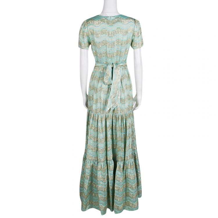 Pre Owned Temperley London Aqua Lurex Detail Jacquard Tie Detail Verve Gown M