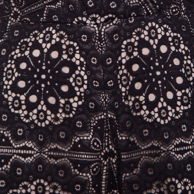 Pre Owned Temperley Black Cutout Floral Lace Nomi Cropped Palazzo Jumpsuit M