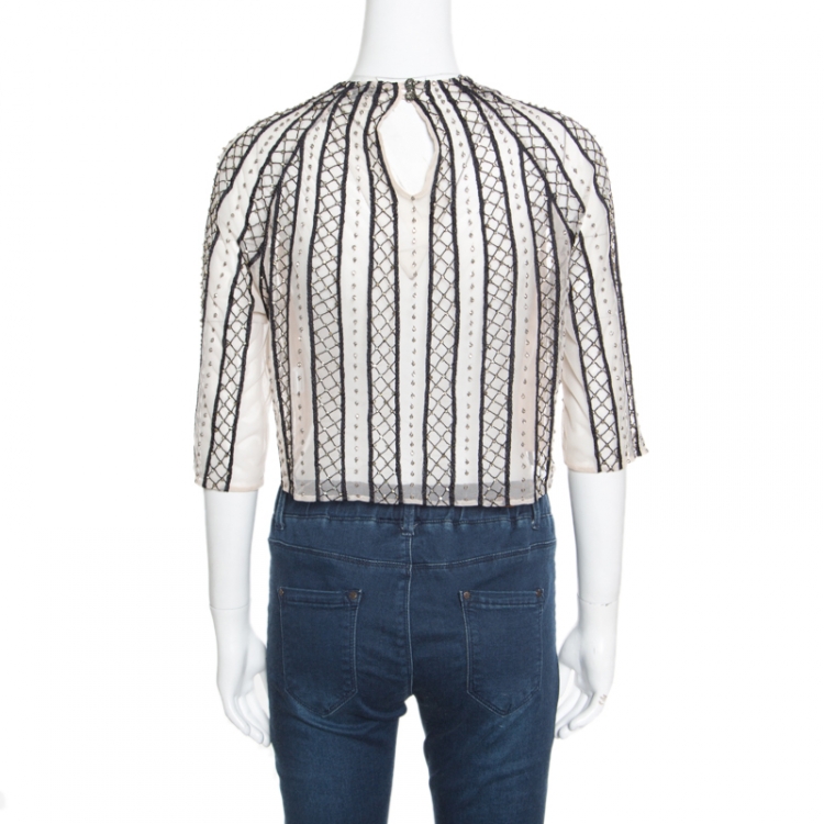 Pre Owned Temperley London Beige Embellished Embroidered Tulle  Crivelli Top S
