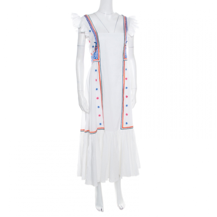 Pre Owned Temperley Off White Embroidered Cotton Poplin Spellbound Midi Dress XL