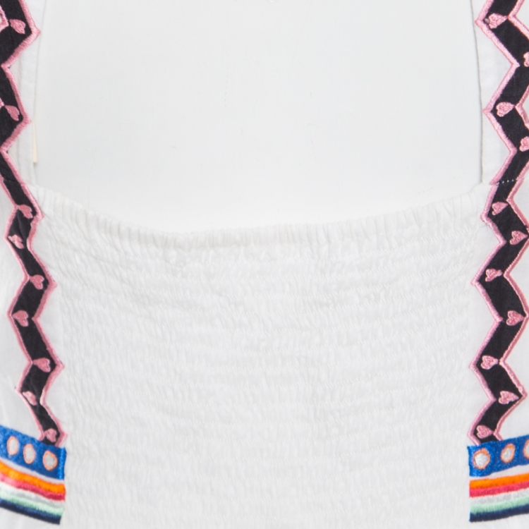 Pre Owned Temperley Off White Embroidered Cotton Poplin Spellbound Midi Dress XL