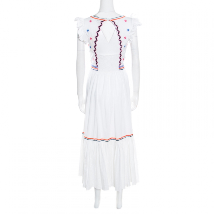 Pre Owned Temperley White Embroidered Cotton Poplin Spellbound Midi Dress L