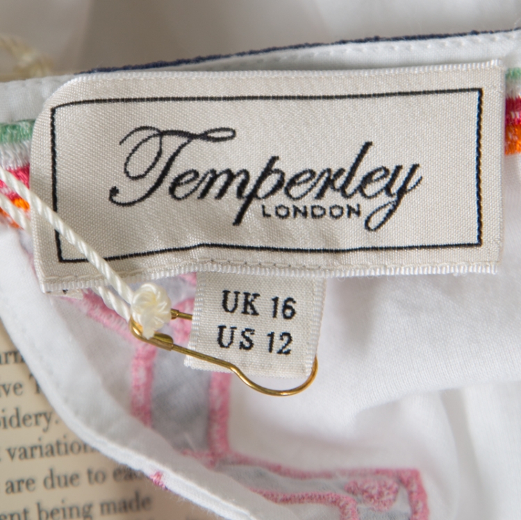 Pre Owned Temperley White Embroidered Cotton Poplin Spellbound Midi Dress L