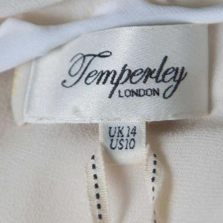 Pre Owned Temperley Cream Silk Pleated Border Detail Belted Keira Kaftan Maxi Dress L