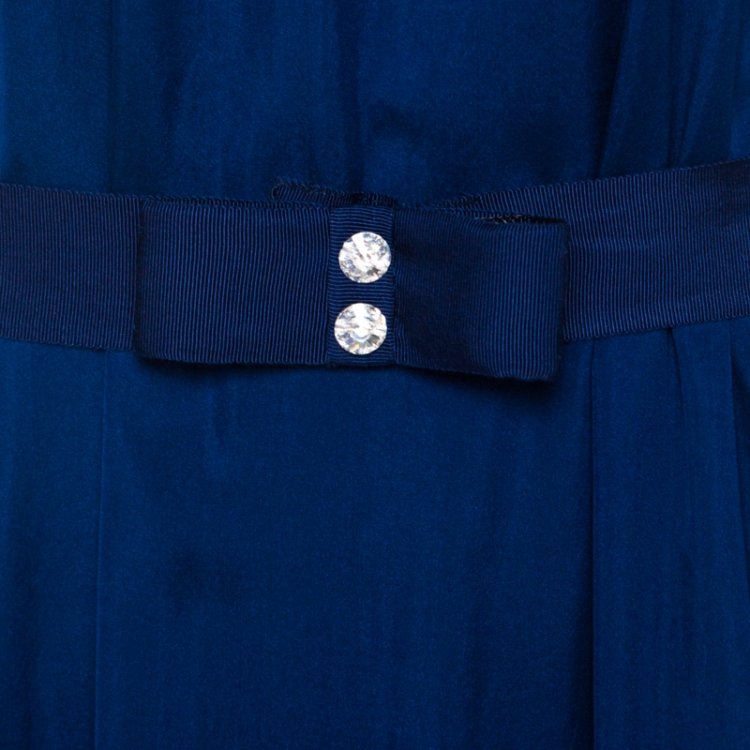Pre Owned Temperley London Blue Embellished Silk Chiffon Belted Evening Gown L 