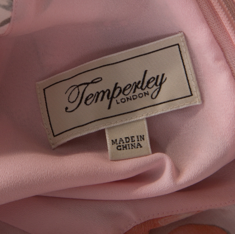 Pre Owned Temperley Blush Pink Printed Crepe  Twisted Neck Detail Elixir Dress M
