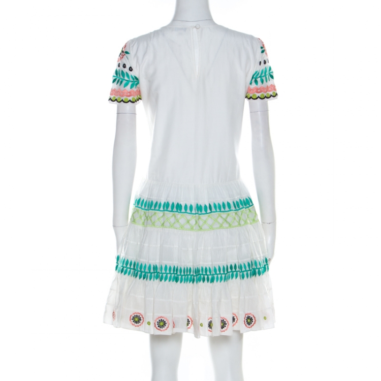 Pre Owned Temperley London White Embroidered Cotton Silk Arabelle Dress M