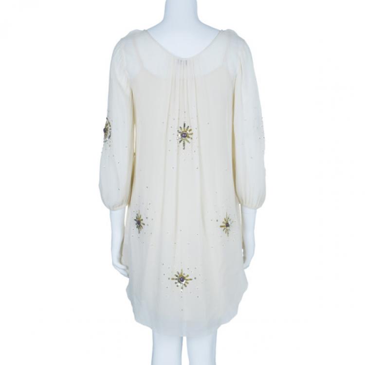 Pre Owned Temperley London Beige Embellished Chiffon Dress M