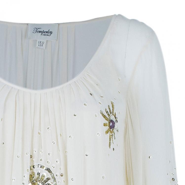 Pre Owned Temperley London Beige Embellished Chiffon Dress M