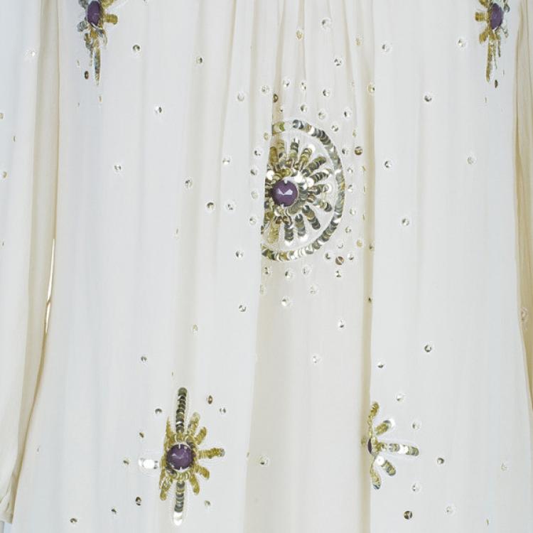 Pre Owned Temperley London Beige Embellished Chiffon Dress M