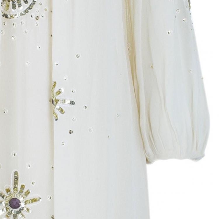 Pre Owned Temperley London Beige Embellished Chiffon Dress M