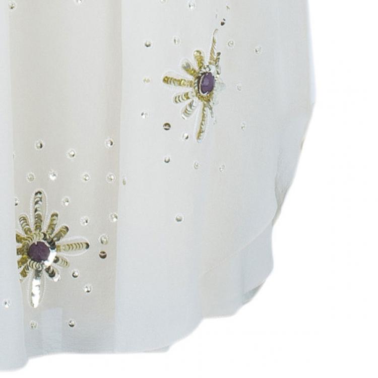 Pre Owned Temperley London Beige Embellished Chiffon Dress M