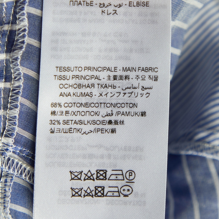 Pre Owned The Attico Blue Striped Cotton & Silk Ruffled Detail Slit Maxi Dress M