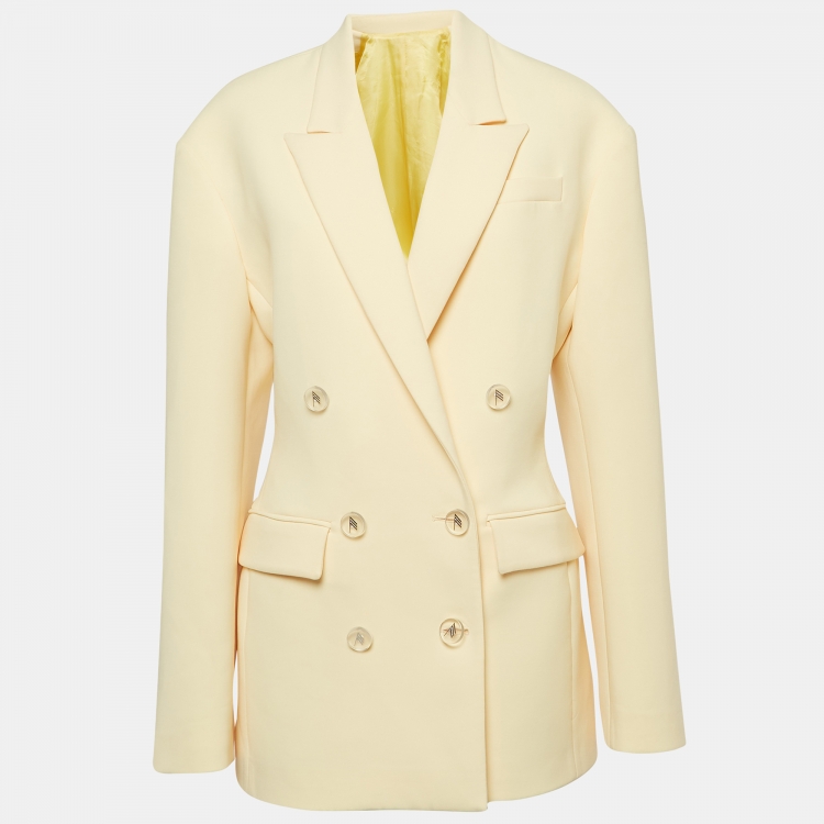 Pre Owned The Attico Pastel Yellow Stretch Knit Double Breasted April Blazer M