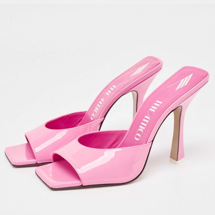 Pre Owned The Attico Pink Patent Devon Open Toe Slide Sandals Size 39