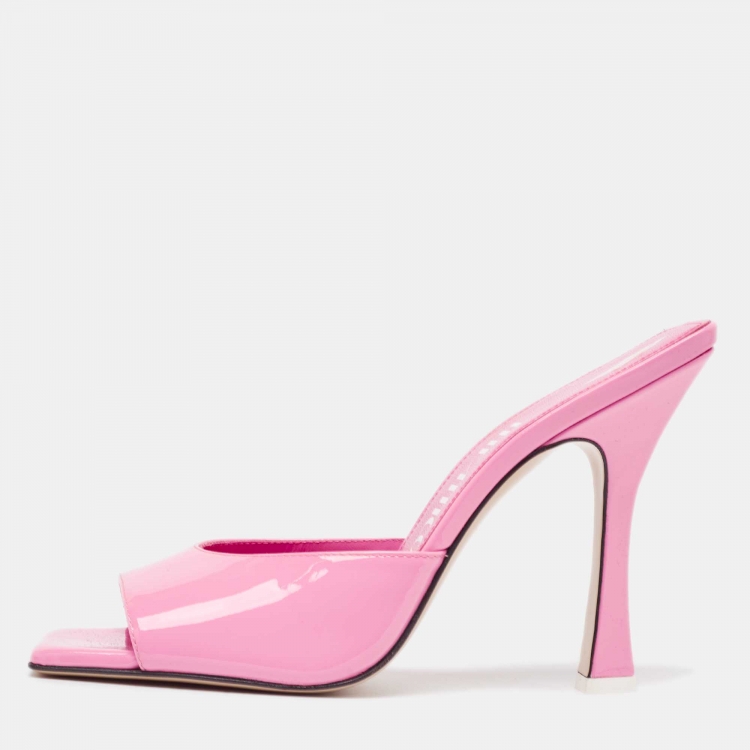 Pre Owned The Attico Pink Patent Devon Open Toe Slide Sandals Size 39