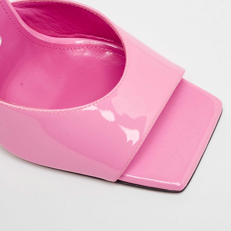 Pre Owned The Attico Pink Patent Devon Open Toe Slide Sandals Size 39