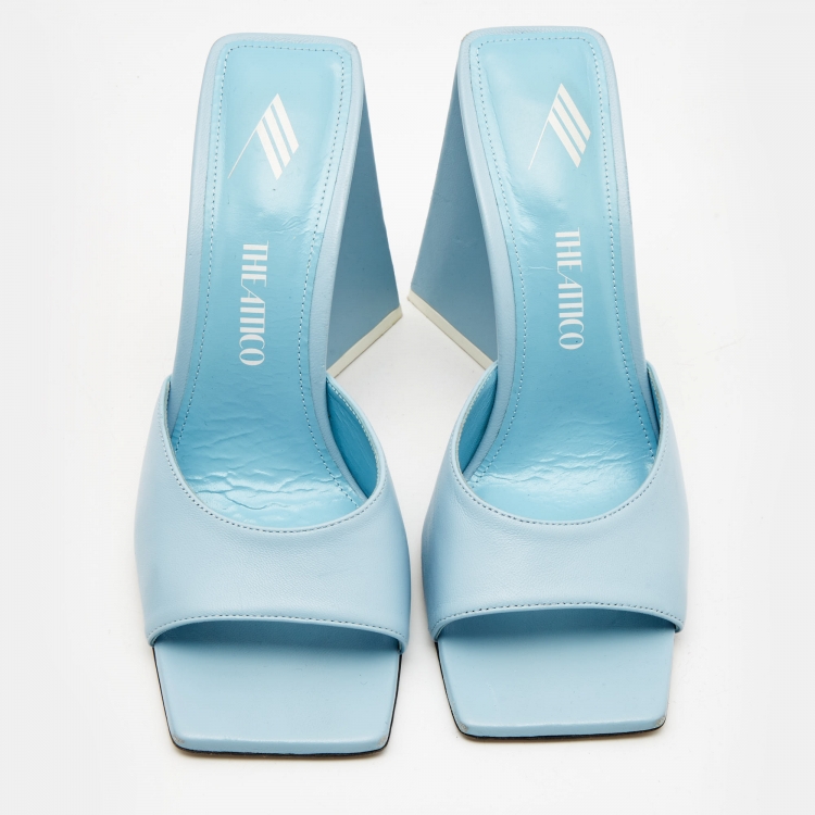Pre Owned The Attico Light Blue Leather Devon Slide Sandals Size 39