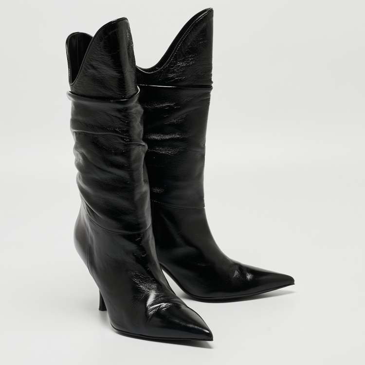 Pre Owned The Attico Black Glossy Leather Venus Mid Calf Boots Size 38