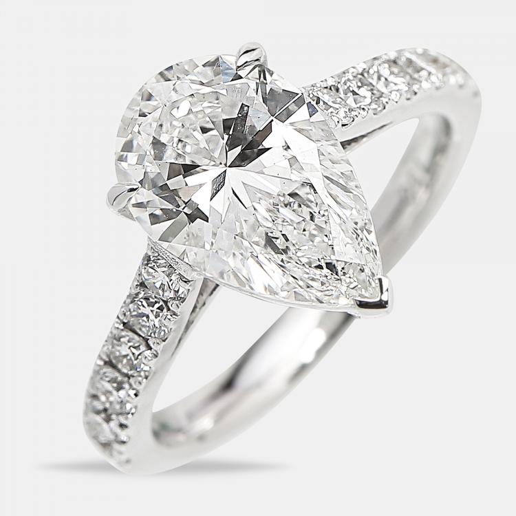 Pre Owned 18k White Gold Pear Brilliant; Round Brilliant Lab Grown Diamonds Ring (Approx 3.50 cts)
