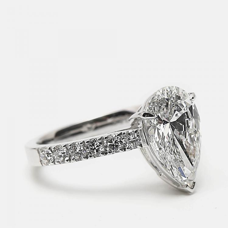 Pre Owned 3.50 cts Pear Brilliant Round 18k White Gold Lab Grown Diamonds Ring Size 52